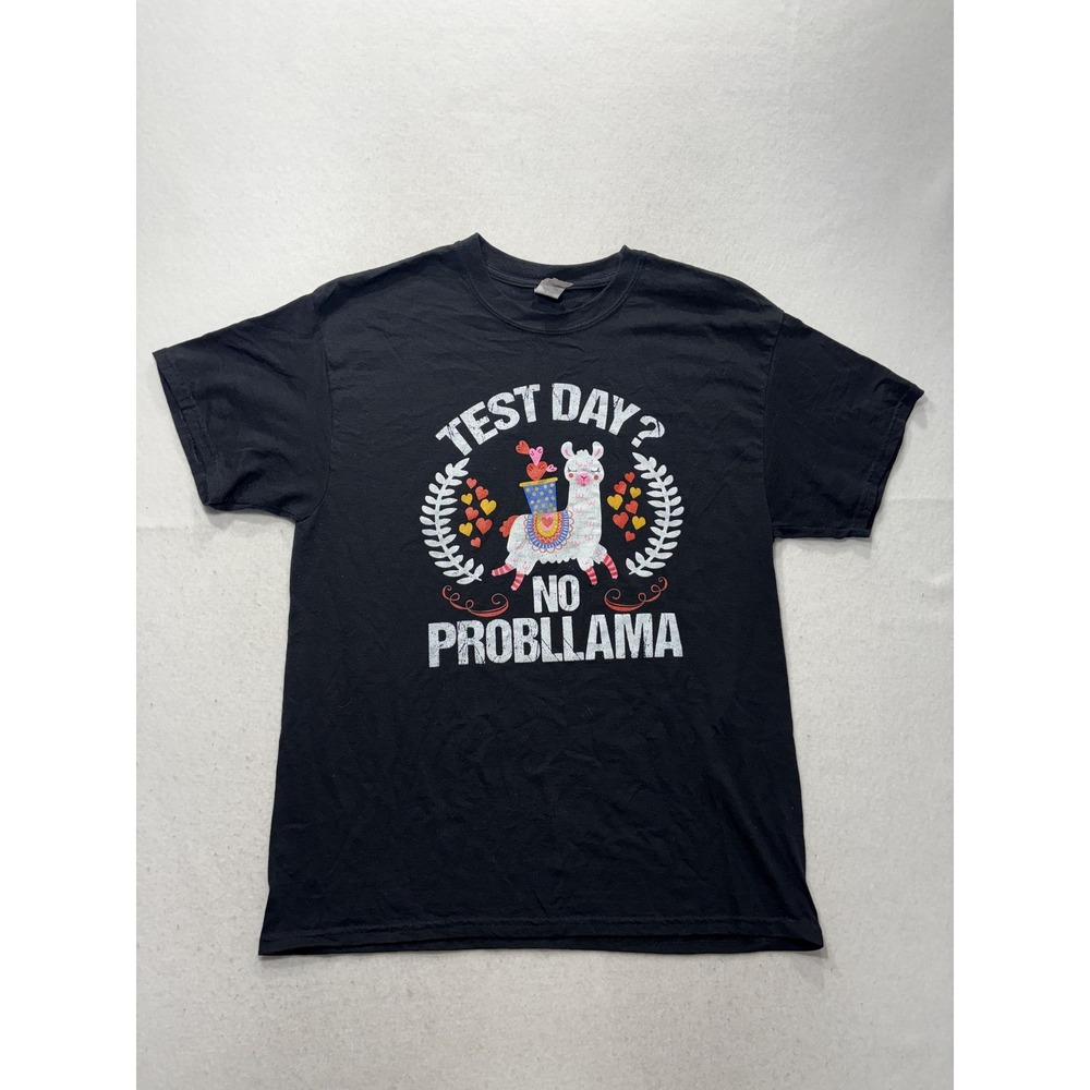 Gildan Shirt Mens Large Black Test Day No Probllama Llama Graphic Tee School